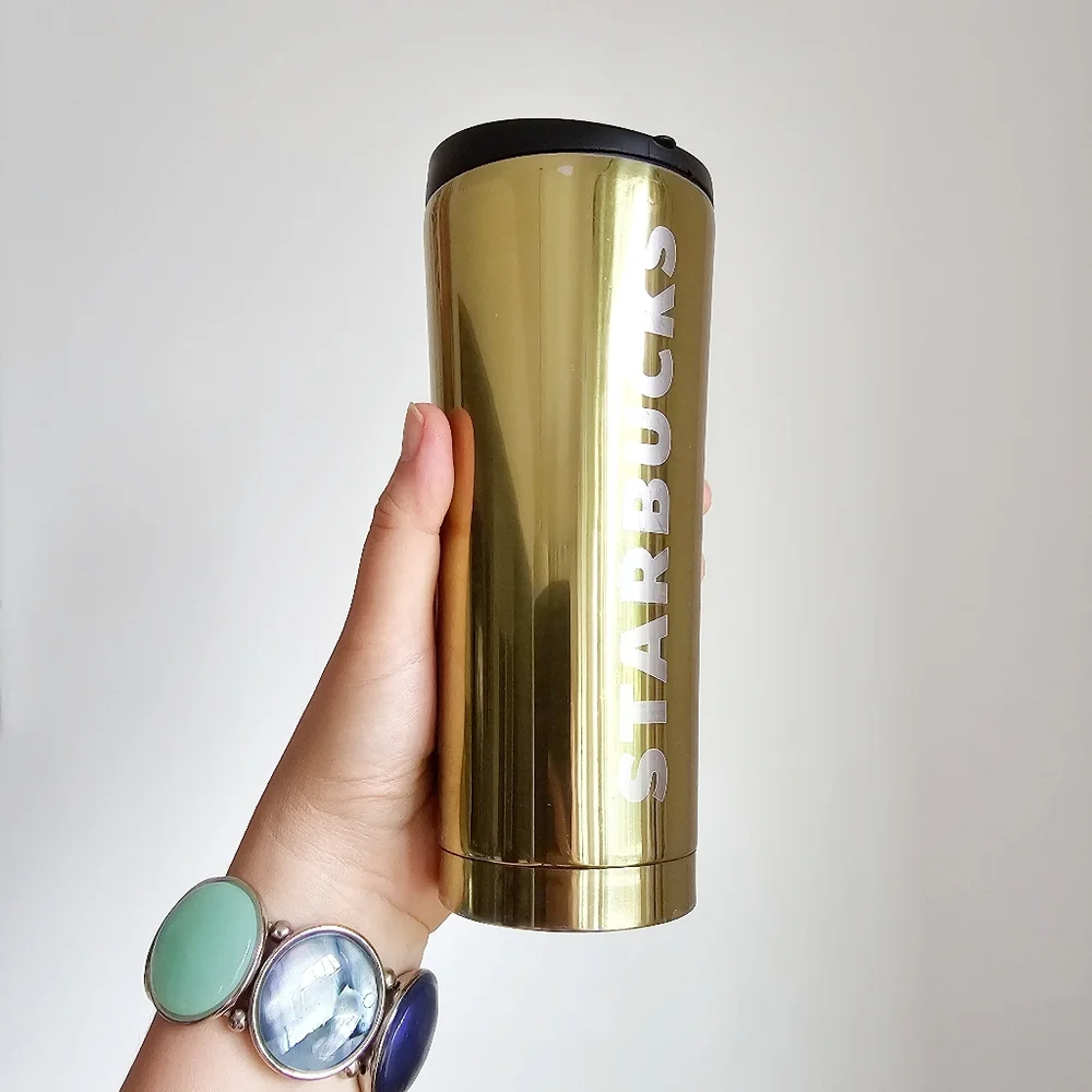 Starbucks 2016 Stainless Steel Vacuum Insulated Tumbler Mirror Gold 16Oz Cup Mug